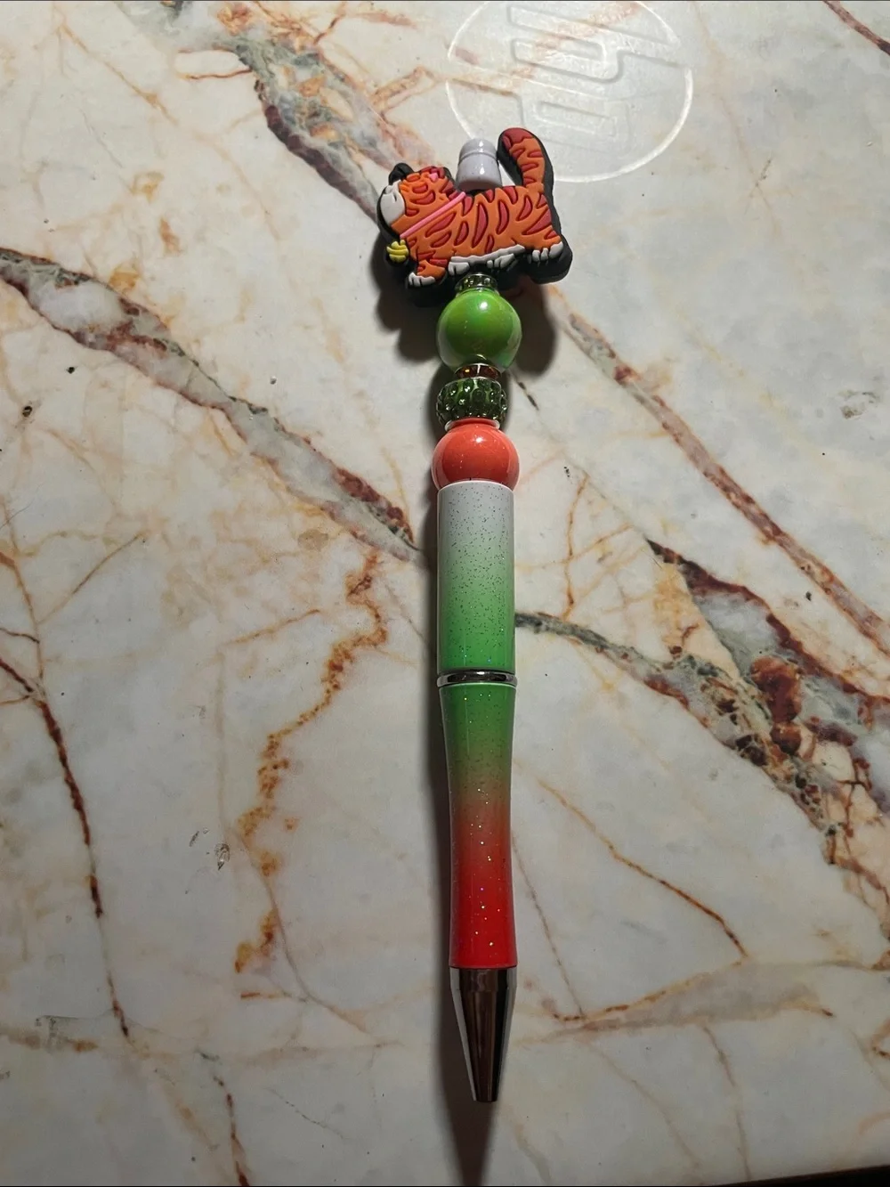 Kids Tiger Charm Beaded Pen - Green & Orange
